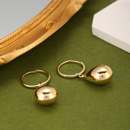 Aretes Broqueles De Cobre Con Colgante De Gota En Oro De 14K Pendientes