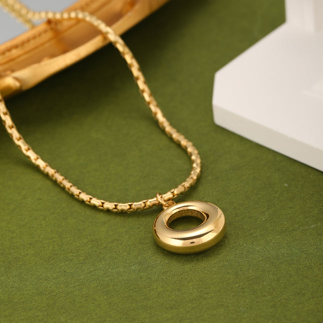 Collar De Cadena Gruesa De Caja Con Colgante De Anillo Grande Hueco De Acero Inoxidable