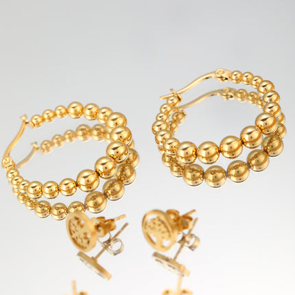Aretes De Titanio Con Árbol De La Vida Y Aros Con Perlas Doradas