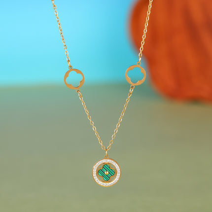 Collar De Acero Inoxidable Casual Con Anillo De Flor De Cuatro Hojas Clásico De Moda