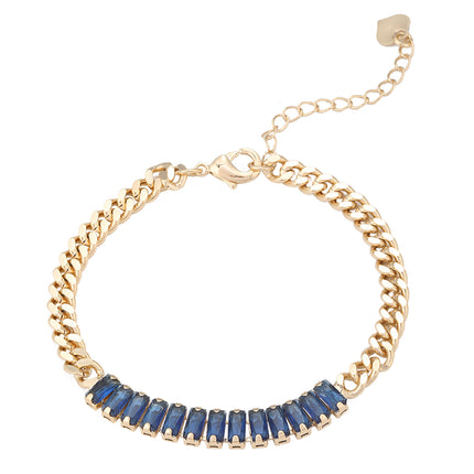 Pulsera De Cadena De Cobre Con Detalles De Zirconia Azul Para Mujer