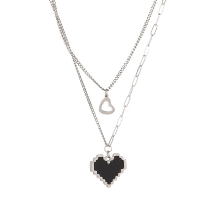Collar Cadena De Doble Capa De Corazones Huecas Con Elementos De Mosaico De Moda