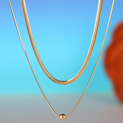 Collar De Doble Capa De Cadena Plana Redonda De Serpiente Con Bolas De Acero