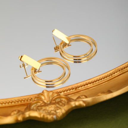 Aretes Arracadas De Acero Con Doble Aro Dorado De Estilo Minimalista