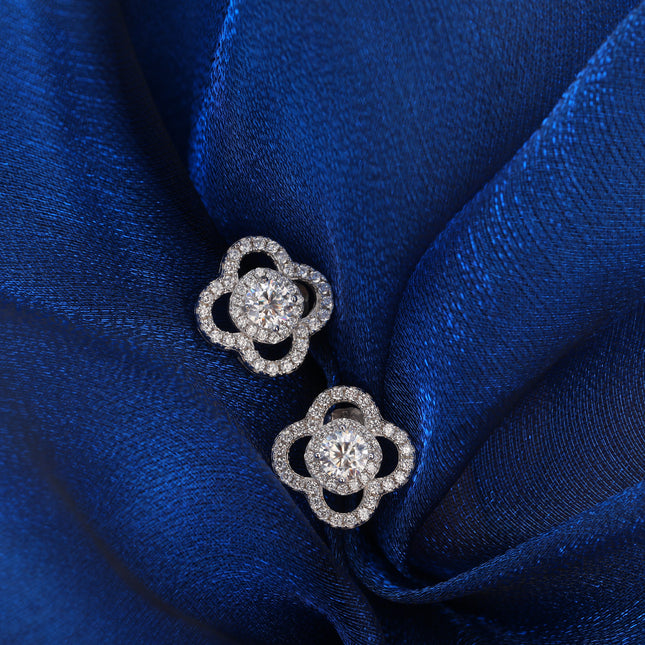 Pendientes De Moissanita En Forma De Trébol De Plata 925