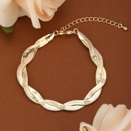 Pulsera De Mujer Con Cadena Tejida Y Diseño De Cuchilla En Cobre