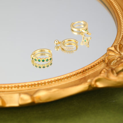 Aretes De Latón Con Elegantes Incrustaciones De Zirconia Verde Set