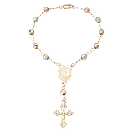 Pulsera De Mujer Con Tres Colores De Cuentas Y Dije De Espada En Cobre