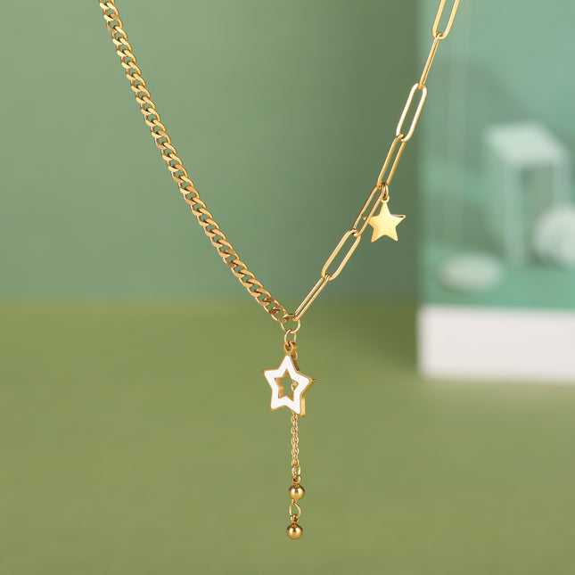 Collar De Tipo Corbata De Acero Inoxidable De Cadena De Clip Con Colgante De Estrella