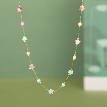 Collar Colorido De Acero Inoxidable Con Estrellas O Corazones O Flores De Concha De Estilo Étnico