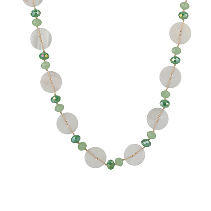 Collar Con Cristal Verde Artificial Y Diseño Tejido Estilo Bohemio