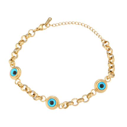 Pulsera Acero Dorada Con Ojo Azul, Diseño Minimalista Y Elegante