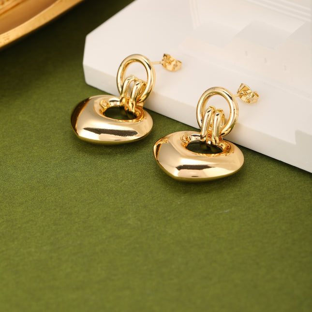 Aretes De Gran Corazón En Cobre Chapado En Oro De 14K Pendientes Mujer