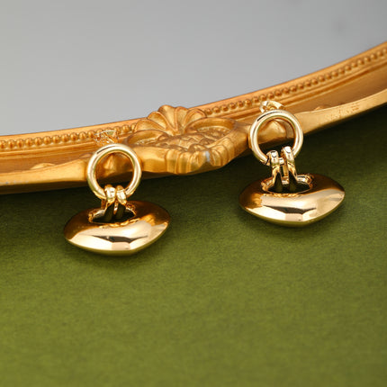 Aretes De Gran Corazón En Cobre Chapado En Oro De 14K Pendientes Mujer