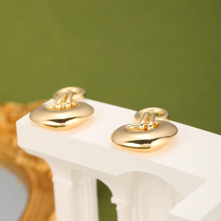 Aretes De Gran Corazón En Cobre Chapado En Oro De 14K Pendientes Mujer