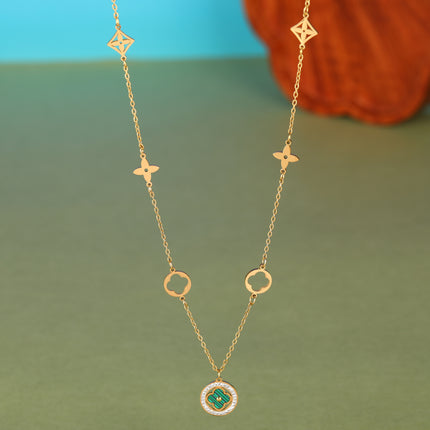 Collar De Acero Inoxidable Casual Con Anillo De Flor De Cuatro Hojas Clásico De Moda