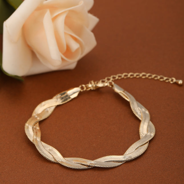 Pulsera De Mujer Con Cadena Tejida Y Diseño De Cuchilla En Cobre
