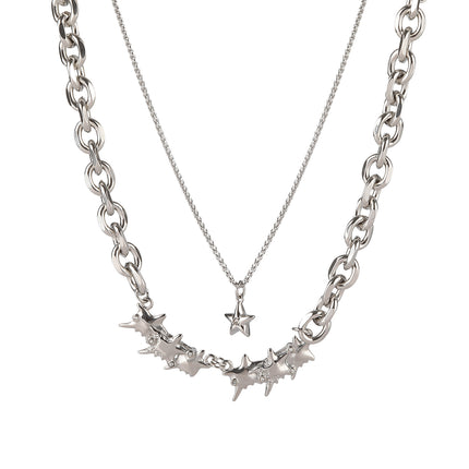 Collar De Doble Capa De Cadena De Acero Inoxidable Con Estrellas De Mar De Moda