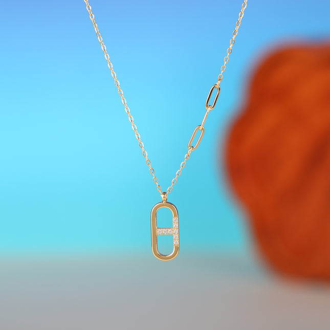 Collar De Cadena Fina Con Colgante Hueco En Forma De Doble D Con Diamantes De Imitación