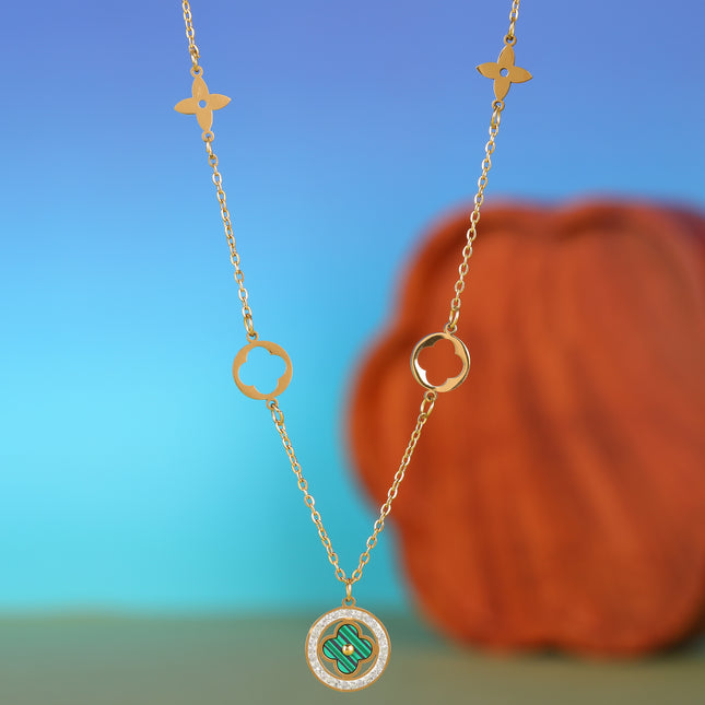 Collar De Acero Inoxidable Casual Con Anillo De Flor De Cuatro Hojas Clásico De Moda