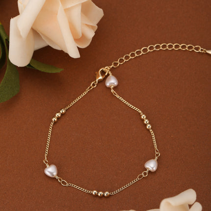 Pulsera De Cadena Con Perla En Forma De Corazón, Diseño Simple Mujer