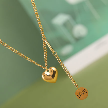 Collar De Tipo Corbata De Acero Inoxidable Con Colgante De Medalla De LOVE Y De Corazón