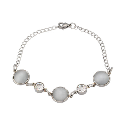 Pulsera De Cadena Con Piedra Ojo De Gato Blanca Y Zirconia Elegante