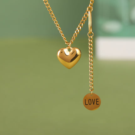 Collar De Tipo Corbata De Acero Inoxidable Con Colgante De Medalla De LOVE Y De Corazón