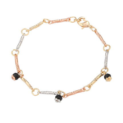 Pulsera De Mujer Con Cuentas Negras Y Cadena Cilíndrica Fina En Cobre