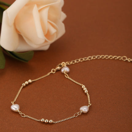Pulsera De Cadena Con Perla En Forma De Corazón, Diseño Simple Mujer