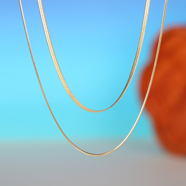 Collar De Doble Capa De Cadena Plana De Serpiente Redonda De Acero Inoxidable De Estilo Neutro