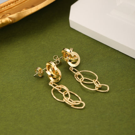 Aretes Con Colgante De Rosa y Flecos, Diseño En Aro De Cobre