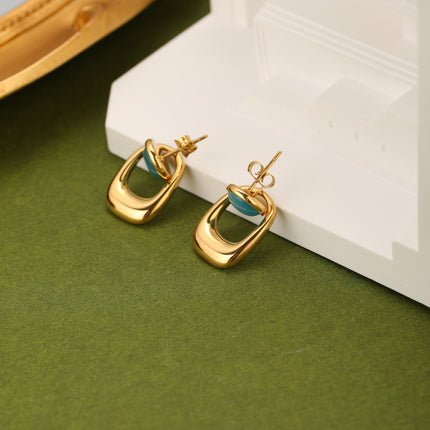 Aretes Arracadas De Acero Con Colgante Geométrico De Piedra Azul Verde