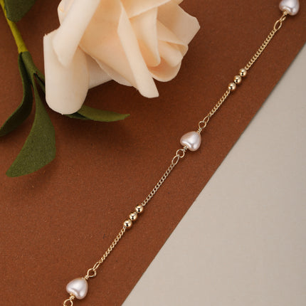 Pulsera De Cadena Con Perla En Forma De Corazón, Diseño Simple Mujer