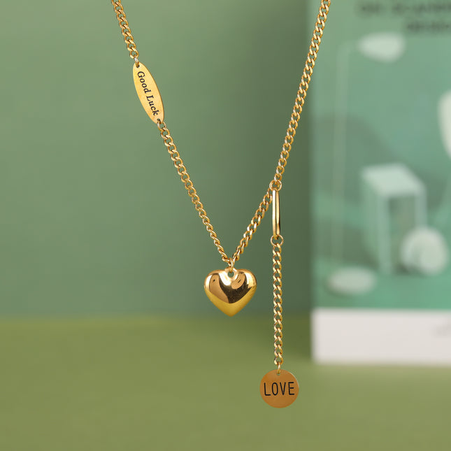 Collar De Tipo Corbata De Acero Inoxidable Con Colgante De Medalla De LOVE Y De Corazón