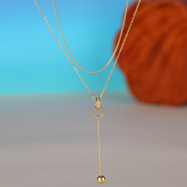 Collar Multicapa De Cadena De Acero Inoxidable Con Hebillas Redondas Con Borla De Bola