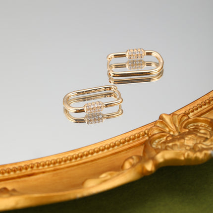 Aretes Arracadas Con Detalle Rectangular Y Zirconias, Estilo Exagerado