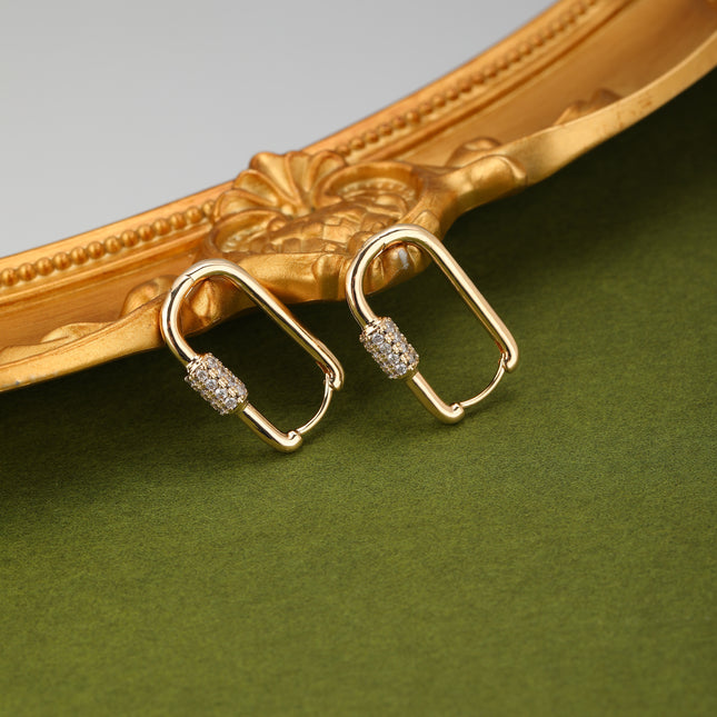 Aretes Arracadas Con Detalle Rectangular Y Zirconias, Estilo Exagerado