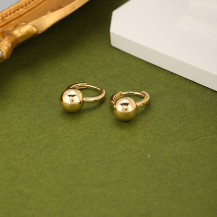Aretes Broqueles Con Esferas Doradas Baño De Oro 14K Pendientes Moderno