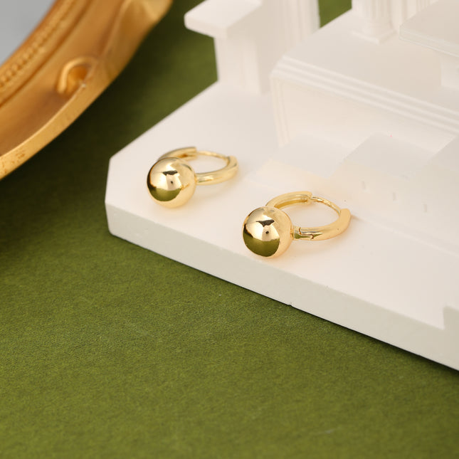 Aretes Broqueles Con Esferas Doradas Baño De Oro 14K Pendientes Moderno