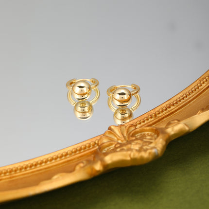 Aretes Broqueles Con Esferas Doradas Baño De Oro 14K Pendientes Moderno