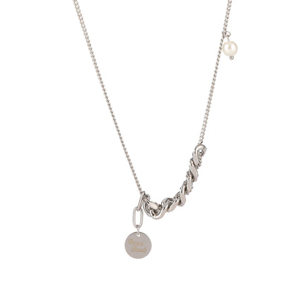 Collar De Acero Inoxidable Con Colgante De Perla Con Marca Redonda De Lujo Pequeño Ligero