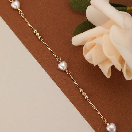 Pulsera De Cadena Con Perla En Forma De Corazón, Diseño Simple Mujer