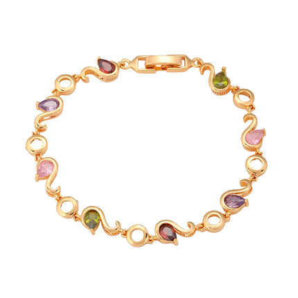 Pulsera De Cobre Con Zirconias En Forma De Gota Multicolor Y Cadena S