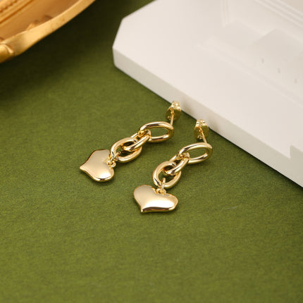 Aretes Largos Con Colgante De Corazón, Cobre Chapado En Oro De 14K