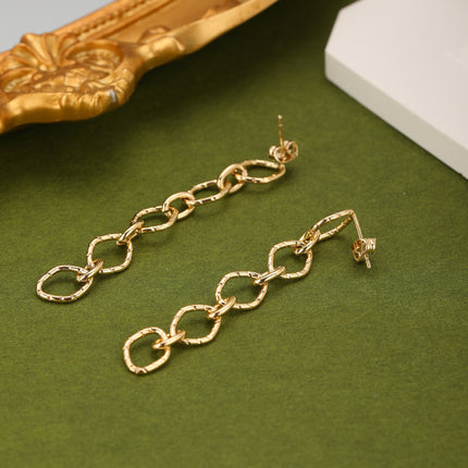 Aretes Largos De Cadena Metálica Estilo Hip-Hop Retro, Cobre De Oro 14K