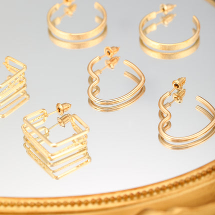Set De Aretes De Moderno Básicos En Forma De Corazón Y Aro Pendientes