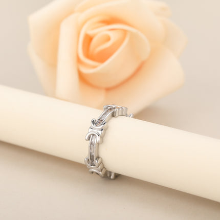 Anillo Con Diseño De Arco Del Triunfo Y Diamantes Zirconia De Cobre Chapado En Plata