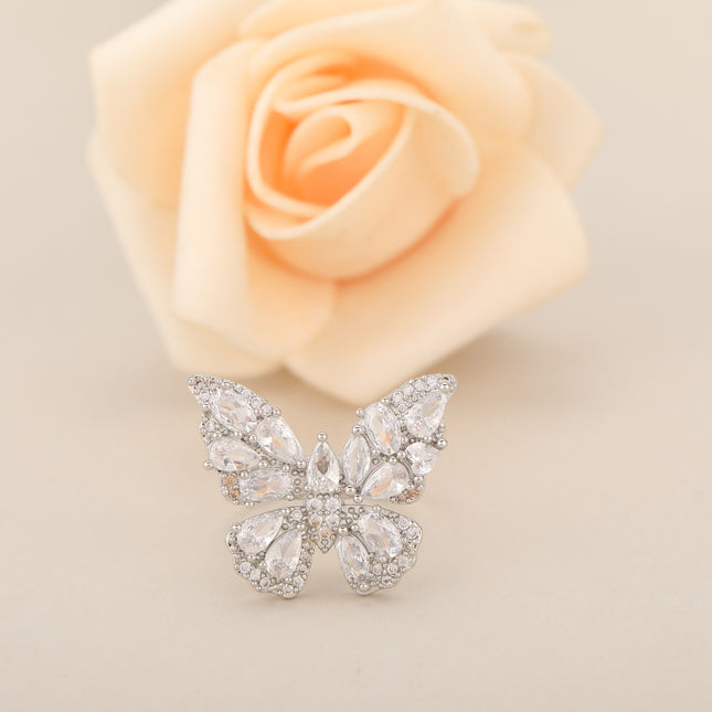 Anillo Con Diseño De Mariposa Vintage Y Diamantes Zirconia De Cobre Chapado En Plata