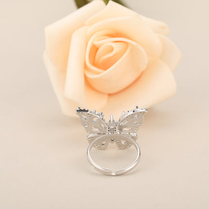 Anillo Con Diseño De Mariposa Vintage Y Diamantes Zirconia De Cobre Chapado En Plata
